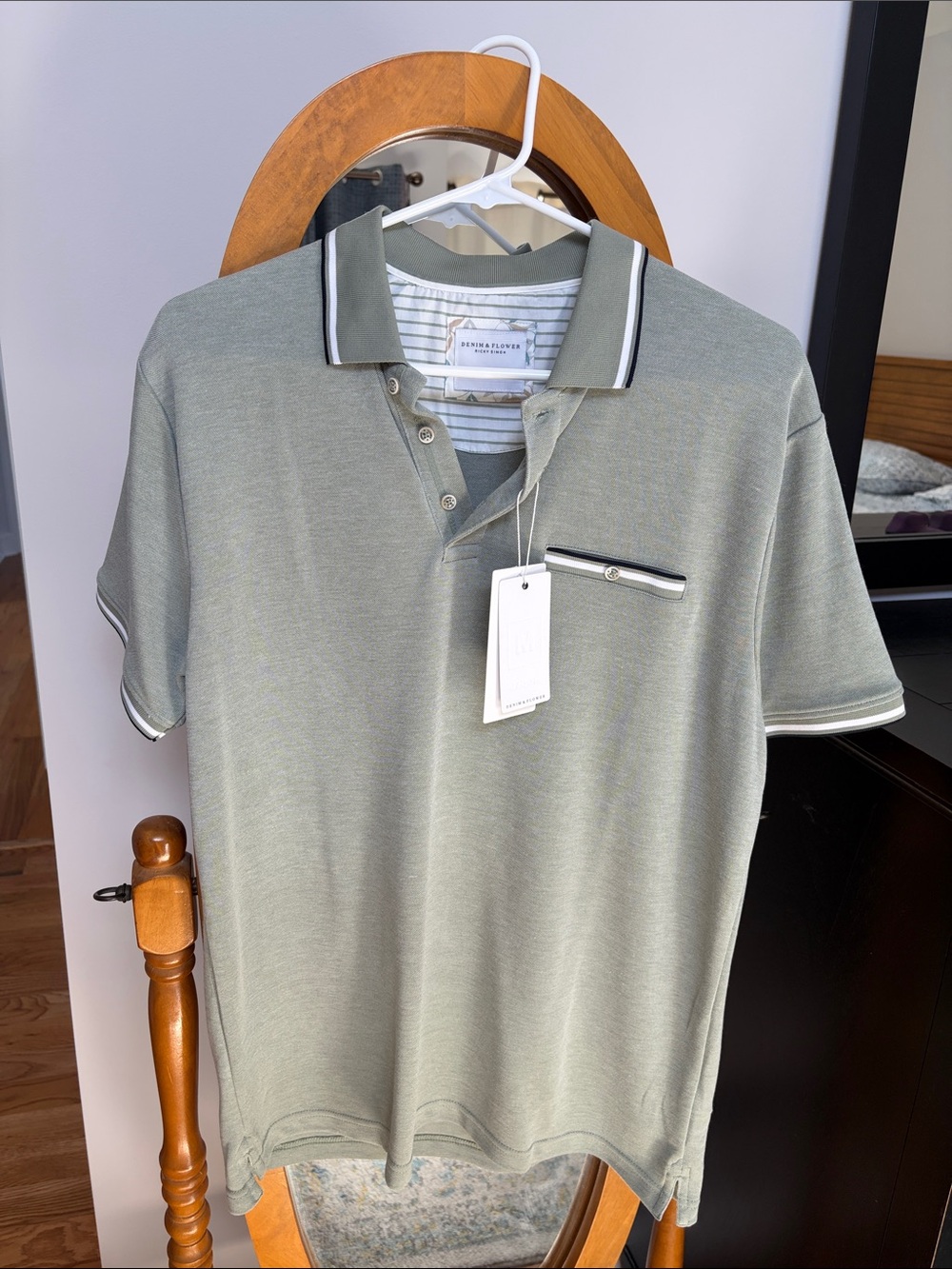 Men's Sage Green Polo with Contrast Trim
